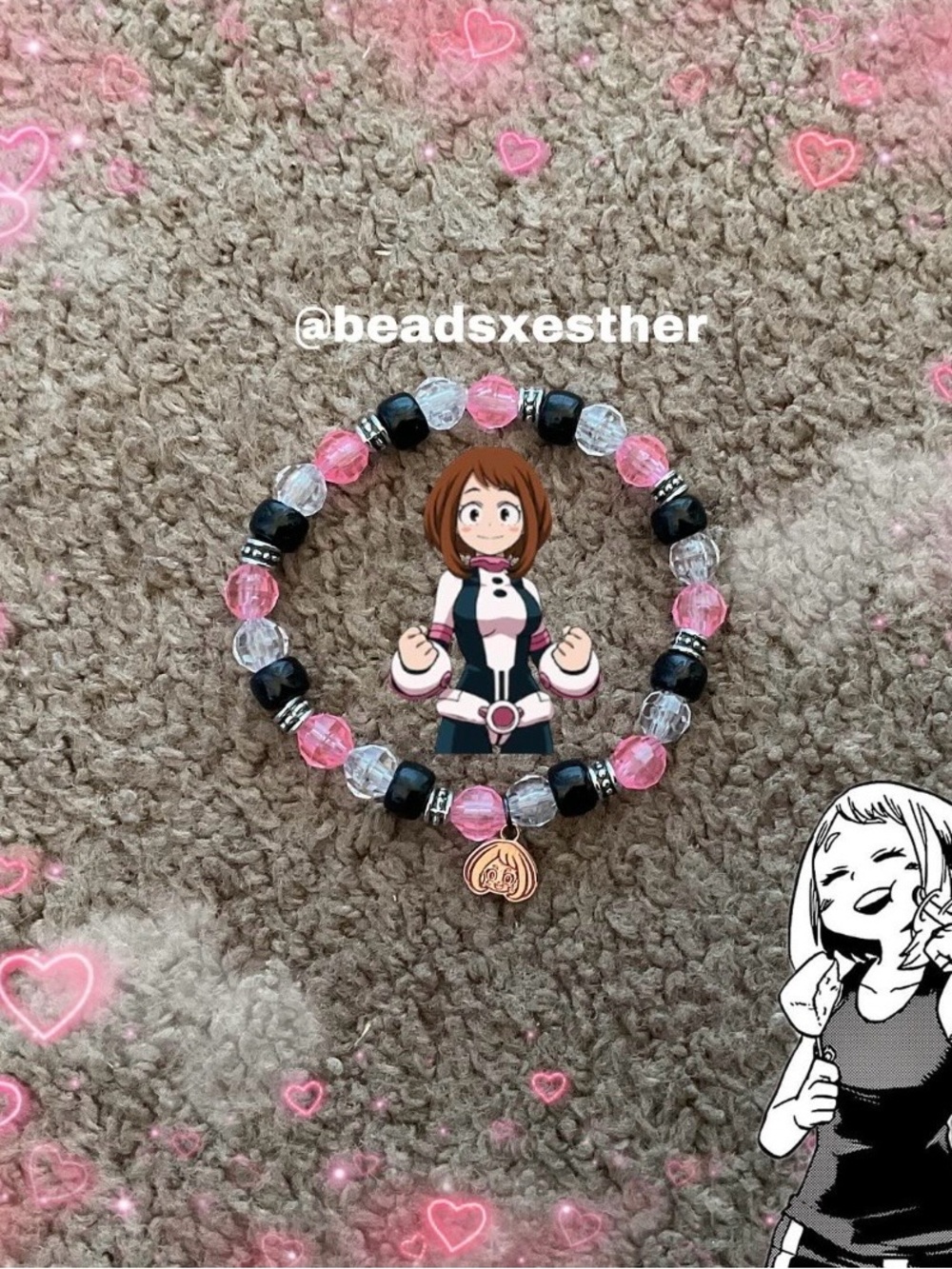 Ochaco Uraraka Beaded Charm Bracelet - My Hero Academia
